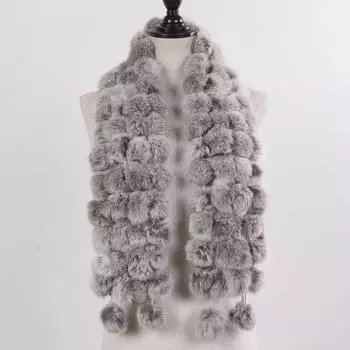 Женский зимний теплый шарф из натурального меха кролика, горячая распродажа, глушитель из натурального меха кролика, 2024, женские шарфы из 100% натурального меха, оптовая и розничная торговля Length 120cm чёрный