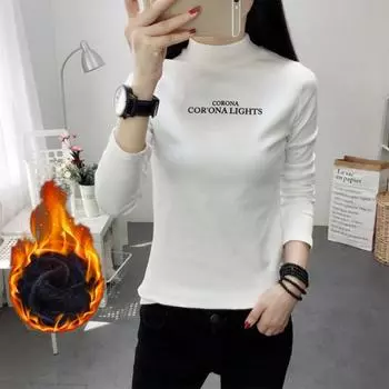 Женский зимний теплый свитер с длинным рукавом и буквенным принтом, повседневный, с длинным рукавом, с длинным рукавом, с полувысоким воротом и длинным рукавом 4XL