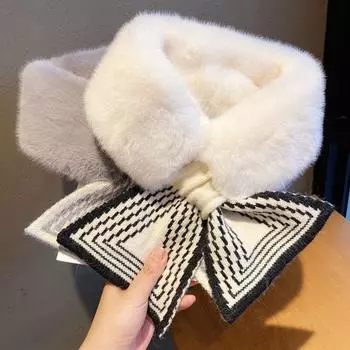 Женский зимний теплый утепленный шарф с перекрестным воротником, однотонный, из искусственного меха кролика, плюшевый, элегантный, шаль, шарфы розовый