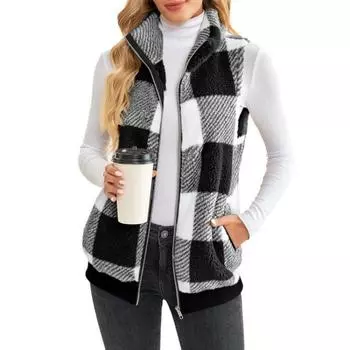 Женский зимний теплый жилет без рукавов большого размера в клетку, теплый, на молнии, уютные кардиганы 4XL