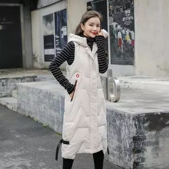 Женский зимний теплый жилет с капюшоном, однотонный, выше колена, большой размер, тонкий жилет с капюшоном 3XL