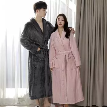 Женский зимний термохалат длинный женский толстый теплый коралловый флисовый кимоно банный халат больших размеров ночные рубашки невесты халат M
