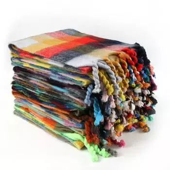 Женский зимний толстый и теплый шарф с толстыми кисточками, универсальный новый шарф, осенне-зимний клетчатый шарф 250*36CM