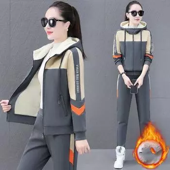 Женский зимний толстый теплый спортивный комплект из 2 предметов: толстовка с капюшоном и брюки 4XL