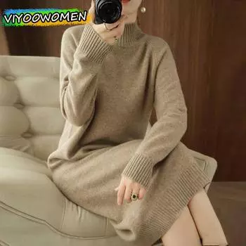 Женский зимний толстый трикотажный свитер длиной до колена, уличный стиль, топы, пуловеры для женщин, элегантный OneSize оранжевый