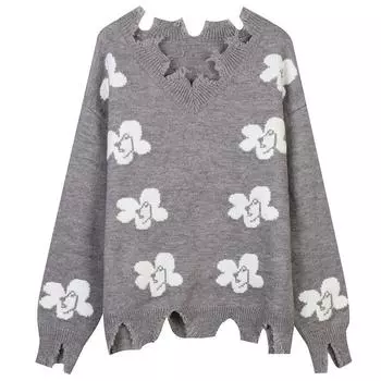 Женский зимний толстый жаккардовый свитер нерегулярной вязки с цветными блоками, свободный пуловер с v-образным вырезом L белый