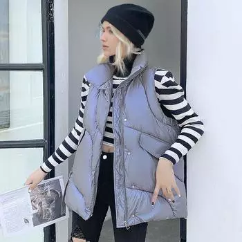 Женский зимний тонкий хлопковый жилет с лацканами Joker, свободный и удобный жилет больших размеров M белый