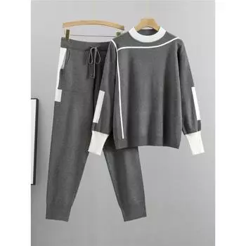 Женский зимний трикотажный защитный костюм от холода, теплый свитер + теплые штаны, комплект из двух предметов XXXXL