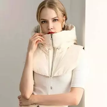 Женский зимний ультралегкий пуховый ветрозащитный шарф с капюшоном, теплый, на молнии, с завязками на шнурке, однотонный, в стиле шаль, цельный шарф One Size красный