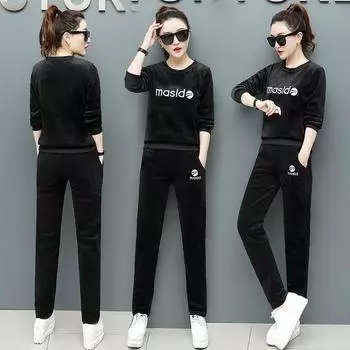 Женский зимний утепленный костюм для отдыха с длинными рукавами + теплые штаны, комплект из двух предметов 4XL