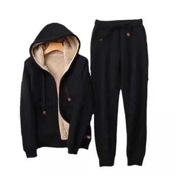 Женский зимний утепленный стеганый удобный однотонный простой костюм для отдыха с длинными рукавами и капюшоном + брюки, комплект из двух предметов 3XL