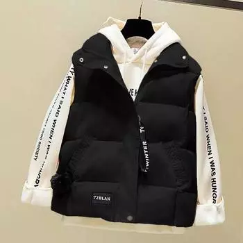 Женский зимний утолщенный кардиган-жилет, утепленная куртка с высоким воротом, без рукавов, однотонная блузка 2XL