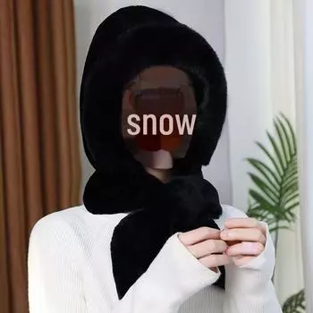 Женский зимний ветрозащитный комплект из шапки и шарфа с теплыми бархатными наушниками One Size