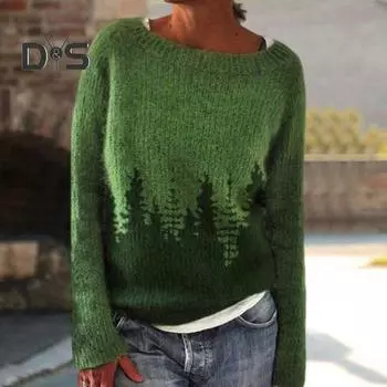 Женский зимний вязаный джемпер с круглым вырезом и длинным рукавом, цветной блок, свободный крой, дышащий теплый свитер-пуловер S