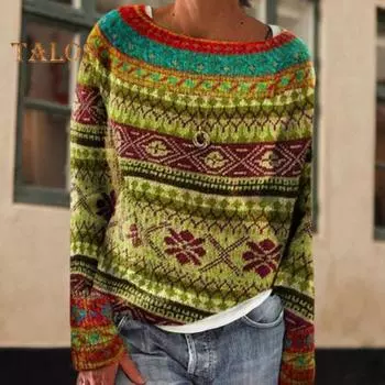 Женский зимний вязаный джемпер с круглым вырезом и длинным рукавом, цветной блок, свободный крой, дышащий теплый свитер-пуловер S