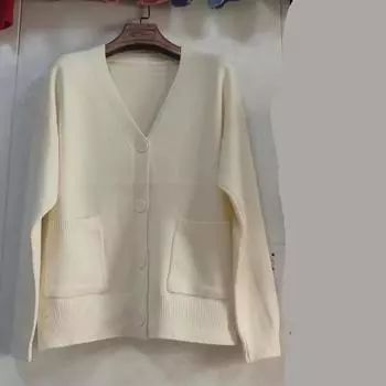 Женский зимний вязаный сплошной цвет с напуском, свободный кардиган с v-образным вырезом, свитер, пальто One Size бежевый