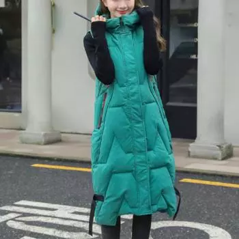 Женский зимний жилет, длинная куртка без рукавов, женские однотонные повседневные пальто с капюшоном, теплый жилет, пальто для женщин M бежевый