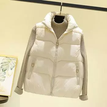 Женский зимний жилет на молнии, пальто, утолщенный, с воротником-стойкой, защитой шеи, без рукавов, с карманами на молнии, однотонный, сохраняющий тепло жилет M чёрный