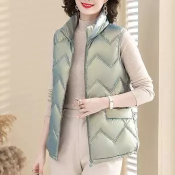 Женский зимний жилет, пальто больших размеров, воротник-стойка, однотонный, застежка-молния, без рукавов, утепленный, средней длины, ветрозащитный, теплый женский жилет XXXL зелёный