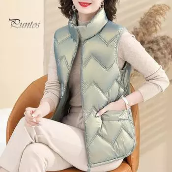 Женский зимний жилет, пальто больших размеров, воротник-стойка, однотонный, застежка-молния, без рукавов, утепленный, средней длины, ветрозащитный, теплый женский жилет 2XL зелёный
