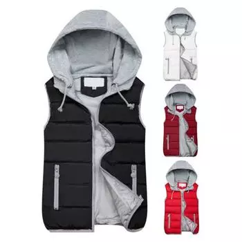 Женский зимний жилет, пальто с капюшоном, соответствующий цвету, застежка-молния, на шнурке, без рукавов, мягкий толстый водонепроницаемый ветрозащитный мягкий теплый женский жилет XL чёрный