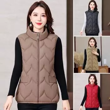 Женский зимний жилет, пальто, утолщенный, с подкладкой, воротник-стойка, защита шеи, без рукавов, верхняя одежда, застежка-молния XL кофейный