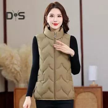 Женский зимний жилет, пальто, утолщенный, с воротником-стойкой, защита шеи, без рукавов, верхняя одежда, застежка-молния, однотонный, сохраняющий тепло жилет XL хаки