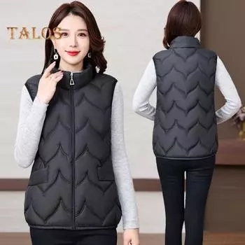 Женский зимний жилет, пальто, утолщенный, с воротником-стойкой, защита шеи, без рукавов, верхняя одежда, застежка-молния, однотонный, сохраняющий тепло жилет XL кофейный