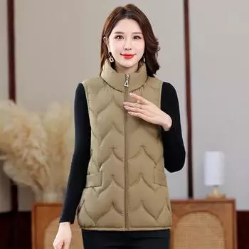 Женский зимний жилет, пальто, утолщенный, с воротником-стойкой, защита шеи, без рукавов, верхняя одежда, застежка-молния, однотонный, сохраняющий тепло жилет XL хаки