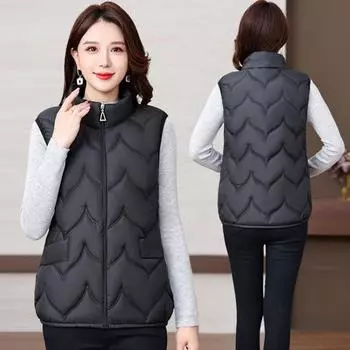 Женский зимний жилет, пальто, утолщенный, с подкладкой, воротник-стойка, защита шеи, без рукавов, верхняя одежда, застежка-молния XL чёрный