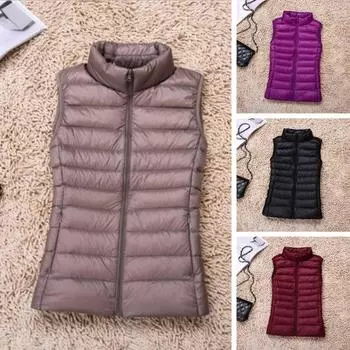 Женский зимний жилет, пуховый жилет с подкладкой, толстый однотонный жилет без рукавов, приталенный, на молнии, на подставке 2XL хаки
