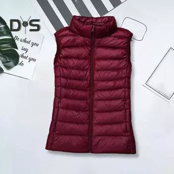 Женский зимний жилет, пуховый жилет, толстый однотонный жилет без рукавов с подкладкой, приталенный крой, застежка-молния, воротник-стойка, защита шеи, морозостойкое женское пальто 2XL хаки