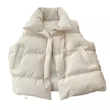Женский зимний жилет, утолщенный мягкий жилет без рукавов, ветрозащитный, удерживающий тепло, защита шеи, карманы, свободный кардиган, уличный жилет M бежевый