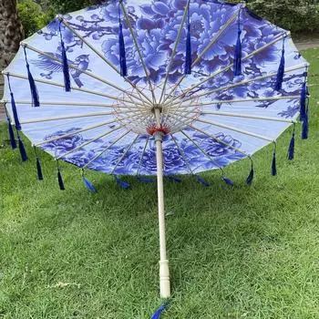 Женский зонтик из шелковой ткани, античный зонтик с кисточками Ханфу, зонтик для танцевальных выступлений, реквизит для фотографий, зонтик для рукоделия, древний точечный масляный бумажный зонт