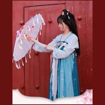 Женский зонтик из шелковой ткани, античный зонтик с кисточками Ханфу, зонтик для танцевальных выступлений, реквизит для фотографий, зонтик для рукоделия, древний точечный масляный бумажный зонт