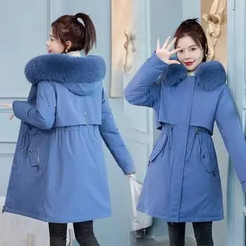 Женское 2023 новое утолщенное флисовое пальто средней длины в Корейском стиле, свободное хлопковое пальто, зимнее пальто Tide M хаки