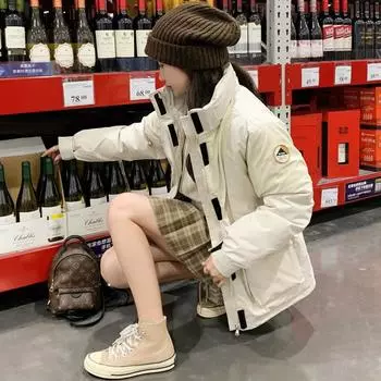 Женское 2023 новое зимнее утолщенное свободное пальто с большим шерстяным воротником и комбинезон M