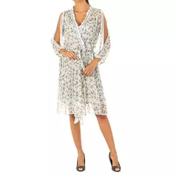 Женское эластичное платье с рукавами 3/4 и глубоким V-образным вырезом LWD009 1 разноцветный