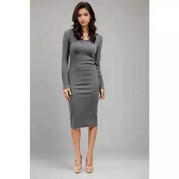 Женское эластичное трикотажное платье-свитер осень-зима с V-образным вырезом, длинными рукавами, облегающее платье-карандаш с разрезом, красное, темно-синее, серое One Size темно-синий