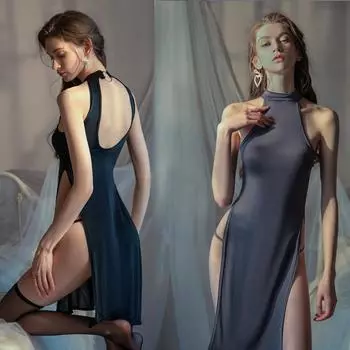 Женское элегантное черное бандажное платье без рукавов с высоким разрезом, облегающее длинное платье с открытой спиной и лямкой на шее, белое мини-платье Cheongsam Qipao M красный