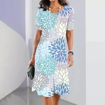 Женское элегантное длинное платье, летний цветочный принт, короткий рукав, круглый вырез, длинный сарафан, женское винтажное пляжное макси-платье в стиле Харадзюку S