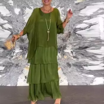 Женское элегантное длинное платье, модное круглое платье с рукавами «летучая мышь», платья для женщин, весенние и летние платья-халат, большие размеры XXXXL