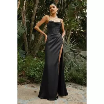 Женское элегантное длинное платье на бретельках без рукавов с разрезом на спине и открытой спиной, длинное платье макси для невесты, вечерние платья для невесты L чёрный
