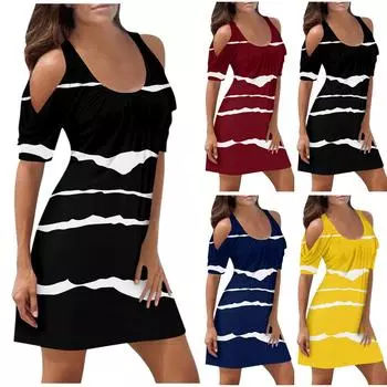 Женское элегантное и сексуальное платье с короткими рукавами и вырезом на два плеча L чёрный