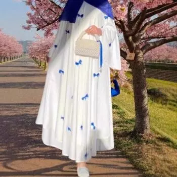 Женское элегантное и свободное платье с расклешенными рукавами и бантом One Size зелёный