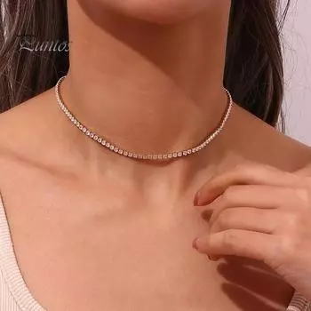 Женское элегантное колье-чокер со стразами, искрящееся регулируемое короткое ожерелье с кубическим цирконием, свадебные украшения, подарок 3mm золотистый