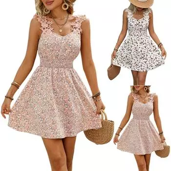 Женское элегантное кружевное платье с V-образным вырезом и цветочным узором в стиле пэчворк M белый