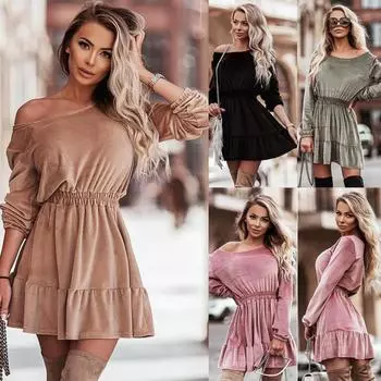 Женское элегантное однотонное платье с воланами S хаки