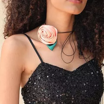 Женское элегантное ожерелье с длинной веревкой и большим цветочным колье на шнуровке, ожерелье-цепочка фиолетовый