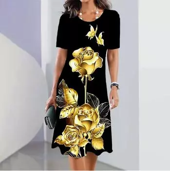 Женское элегантное платье без рукавов с круглым вырезом, модные винтажные летние распашные юбки с 3d цветочным принтом для девочек, платье миди с карманом S